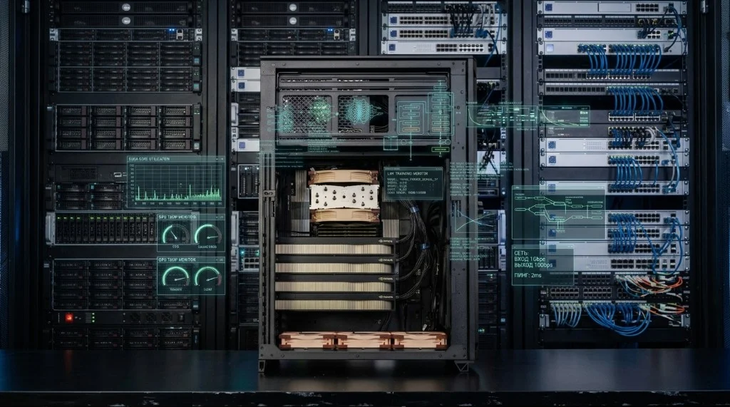AMK LLM 384 с четырьмя NVIDIA RTX PRO 6000 Blackwell Max-Q